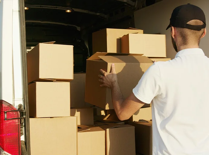 Delivery person checking schedule